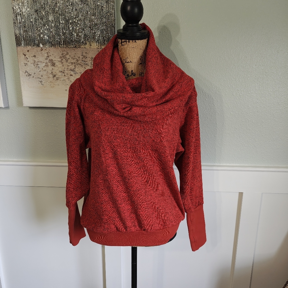 Cozy Orange Cowl Neck Sweater with thumb holes
